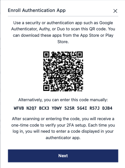 Two-Factor Authentication enrollment form