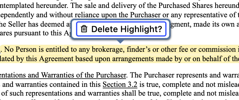 Delete highlight button
