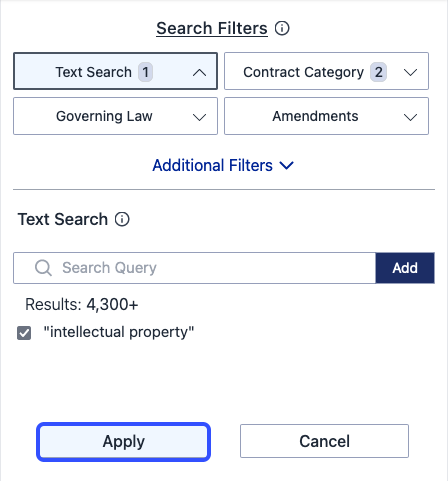 Search filters menu
