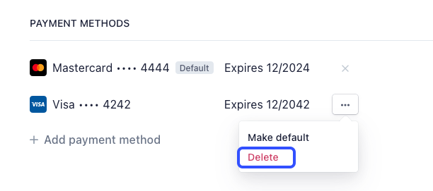 Delete card button