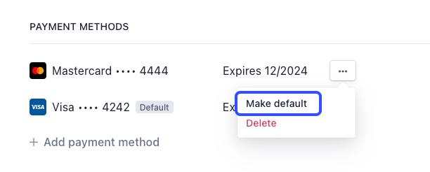 Set default card button
